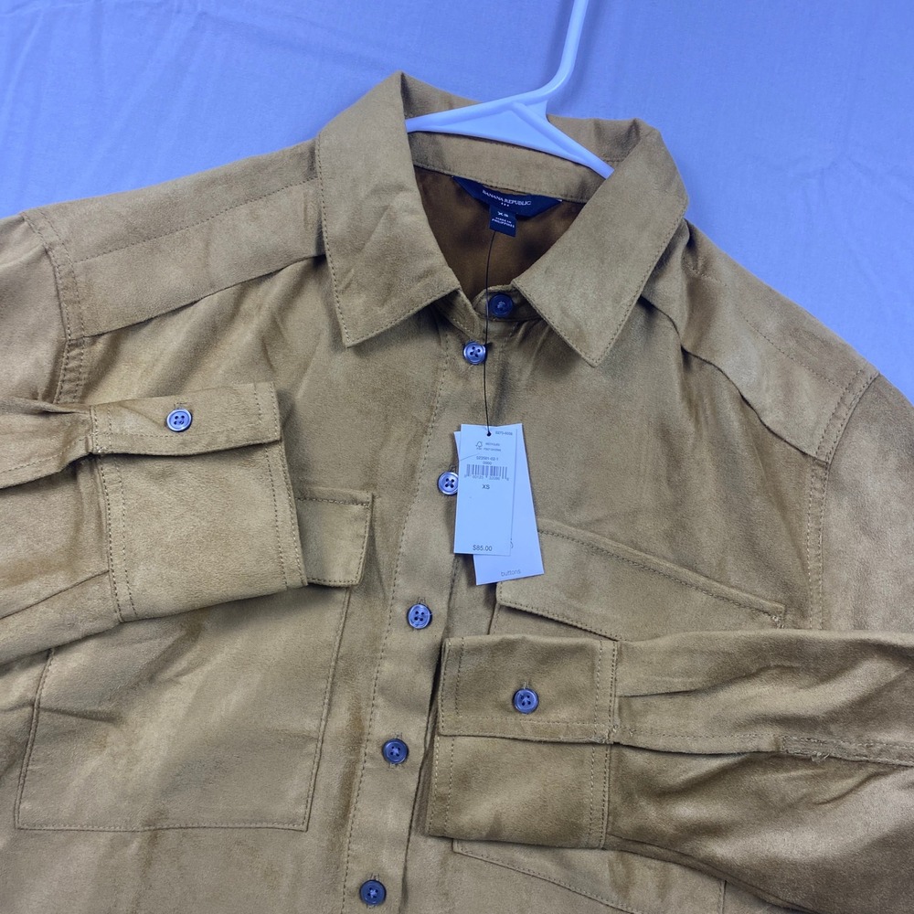 Banana Republic Faux Suede Utility Shirt Jacket Womens Medium Yellow Brown